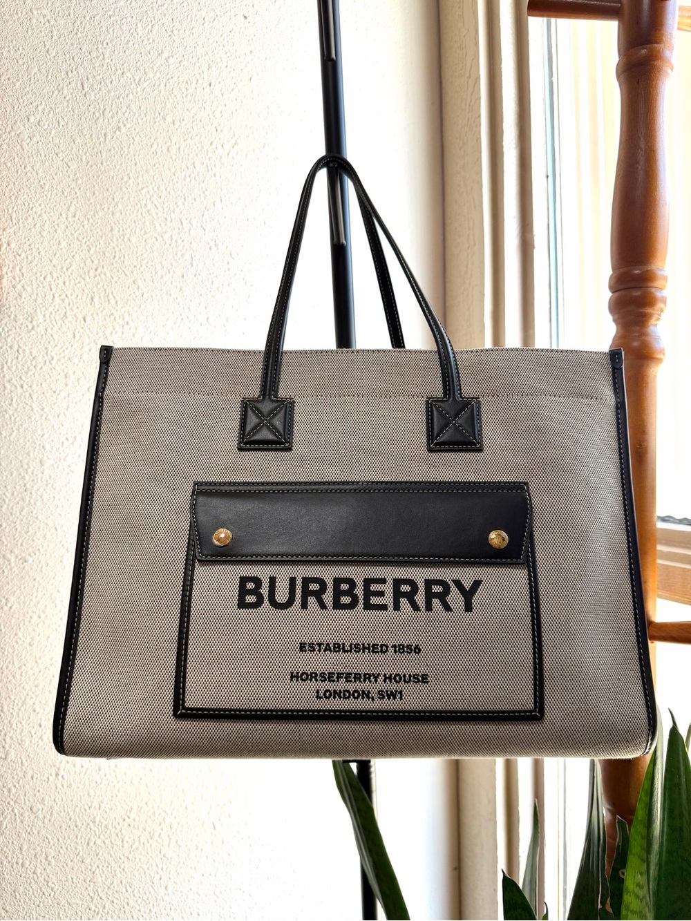 Burberry Medium Freya Tote with Black Leather Trim $1,750